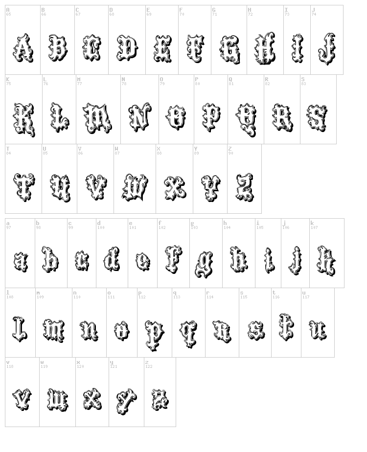 Vtks Tattoo font map